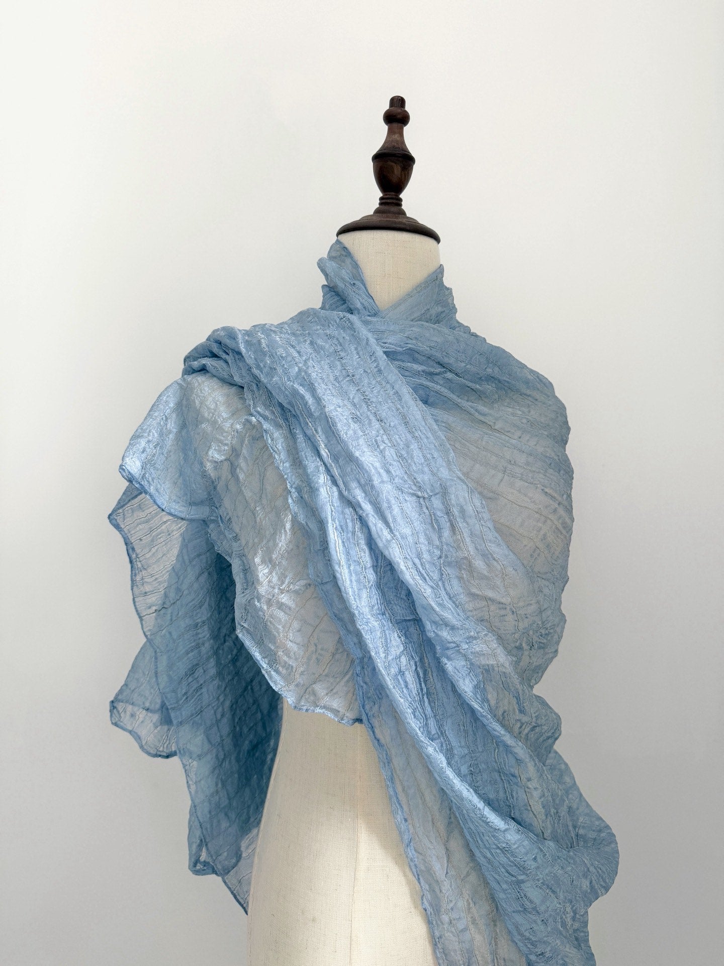 Yohji Yamamoto 1990s Ice Blue Drawstring Shawl - Devines