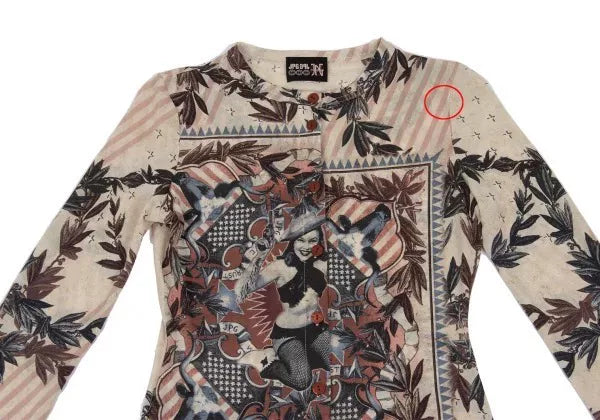 Jean Paul Gaultier Vintage Beige Portrait Print Cardigan