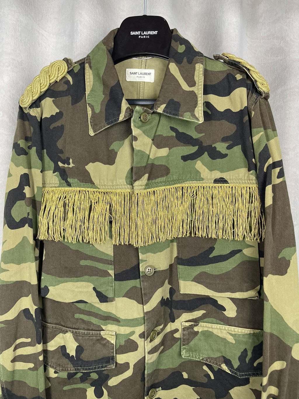 Saint Laurent SS15 Camouflage Military Fringe Jacket