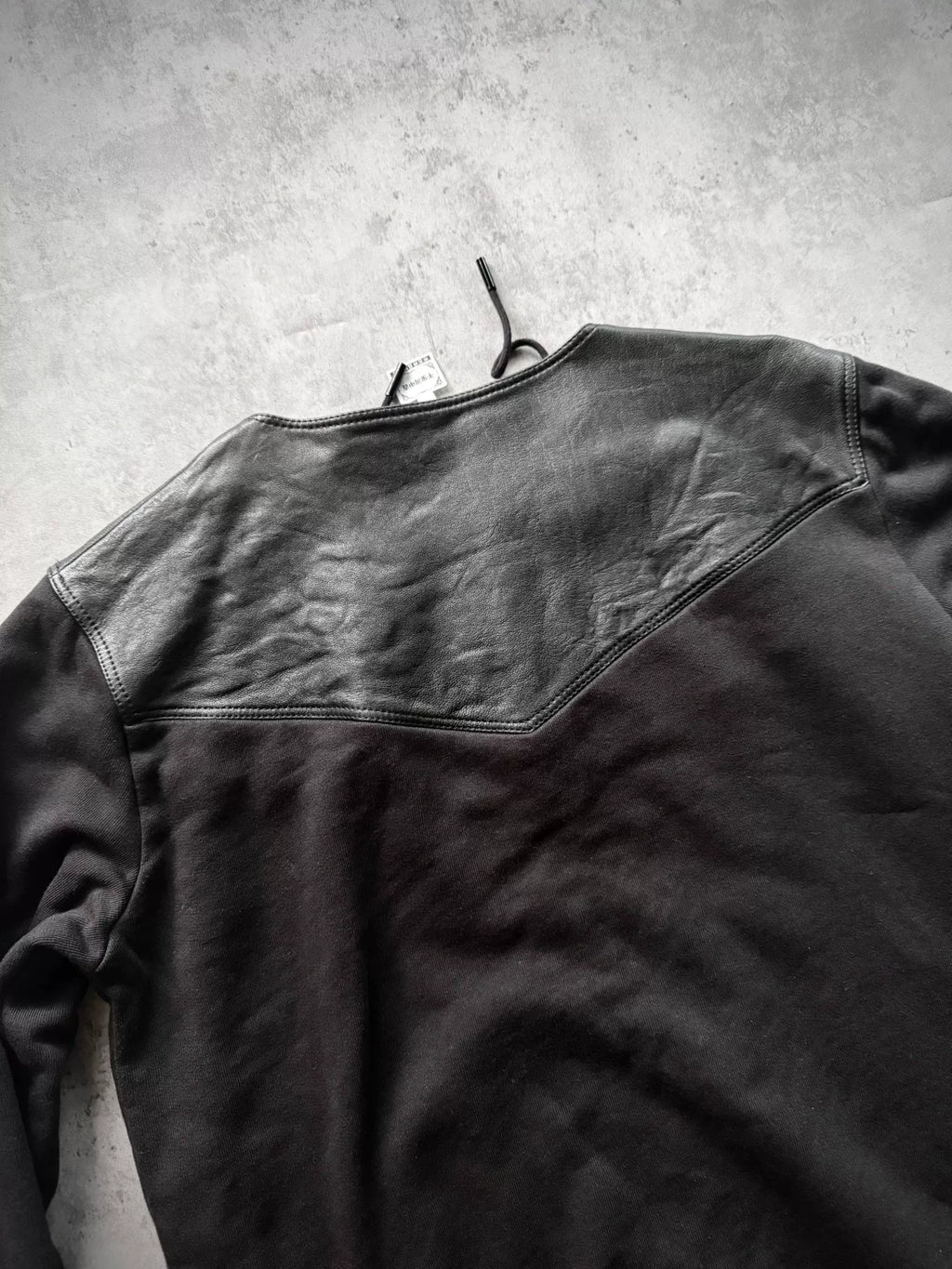 Saint Laurent Paris 14AW Black Leather Yoke Lace-Up Sweatshirt by Hedi Slimane