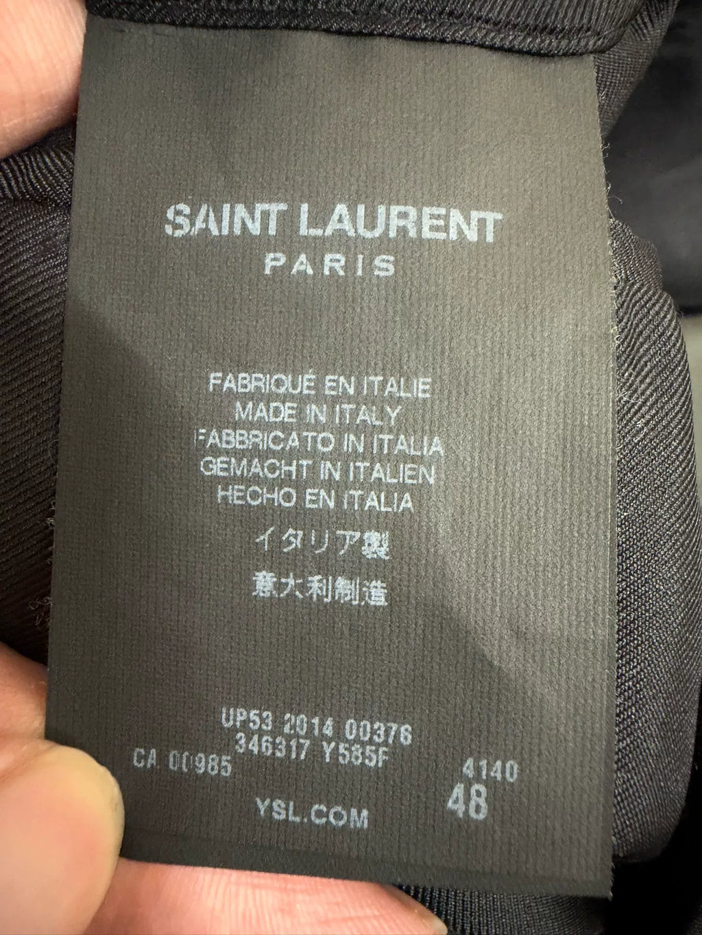 Saint Laurent Paris FW14 Le Smoking Navy Blue Satin Peak-Lapel Wool Blazer by Hedi Slimane