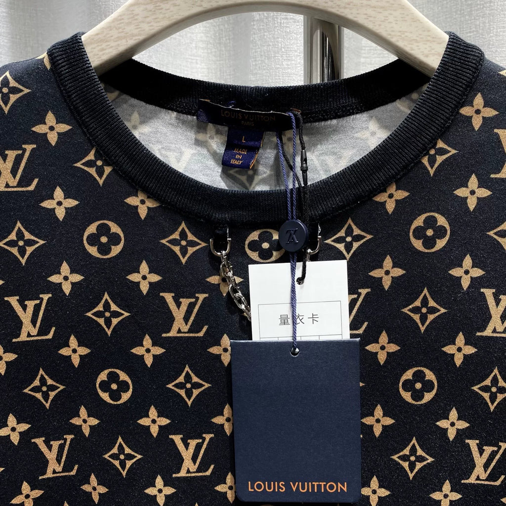 Louis Vuitton Monogram Brown All-Over Print Cotton Short Sleeve T-Shirt