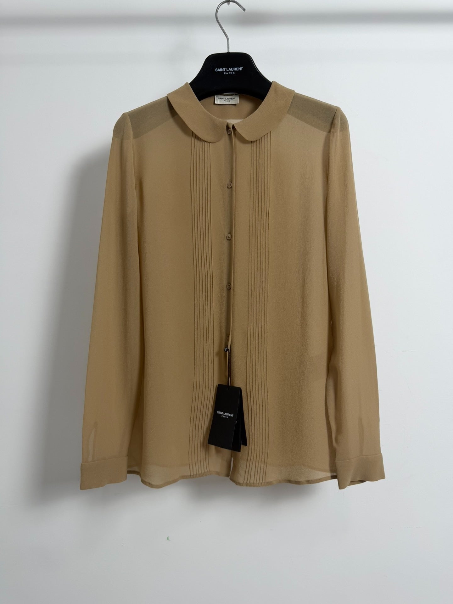 Saint Laurent Slp13fw Silk Peter Pan Collar Accordion Shirt