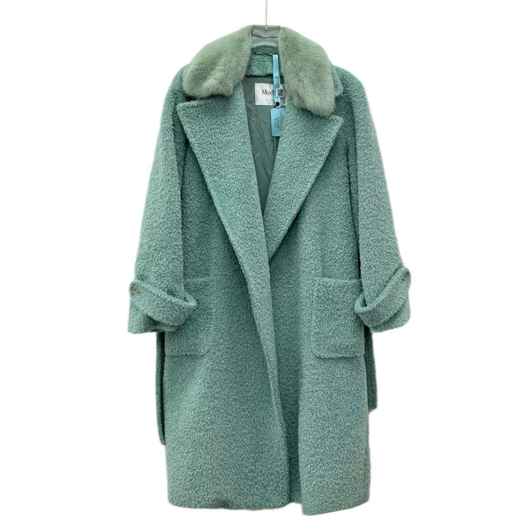 Max Mara Lake Blue Alpaca Collared Belted Coat
