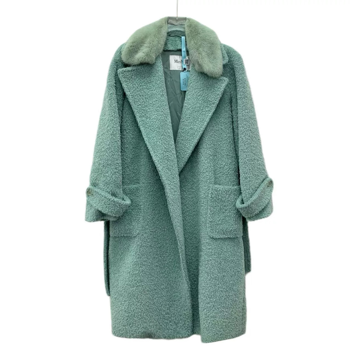 Max Mara Lake Blue Alpaca Collared Belted Coat