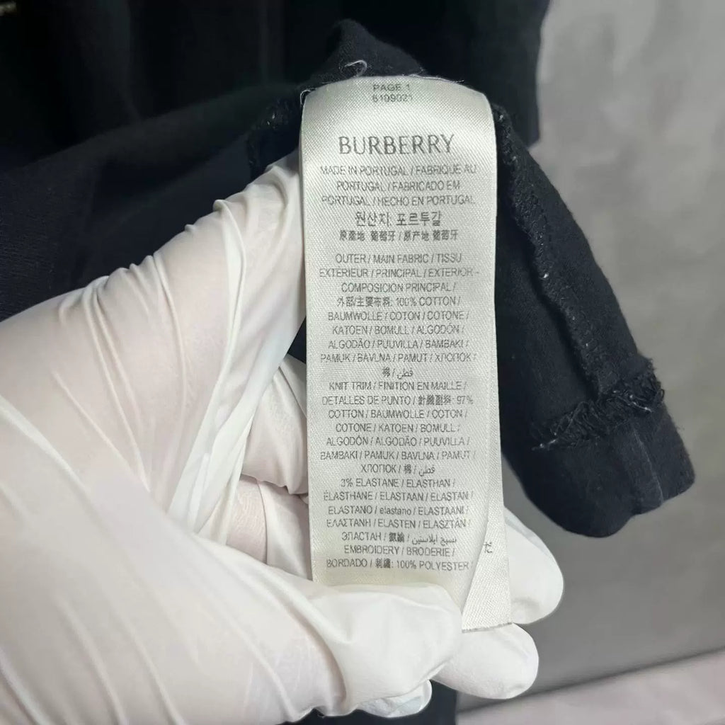 Burberry Black Logo Plaid Cross-Stitch Cotton T-Shirt