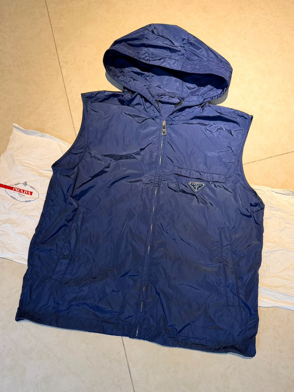 Prada Blue Triangle Logo Collared Nylon Vest