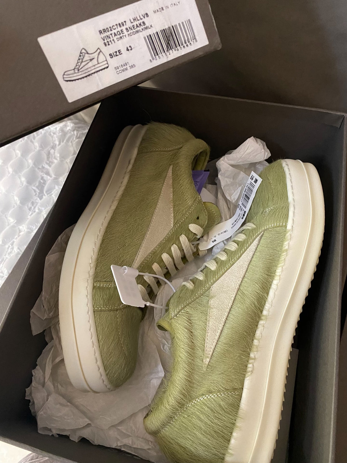 Rick Owens mainline green horsehair sneakers