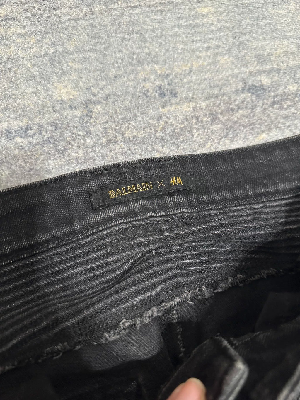 Balmain X Hm AW15 Waxed Black Wax Coated Biker Denim Distressed Pants