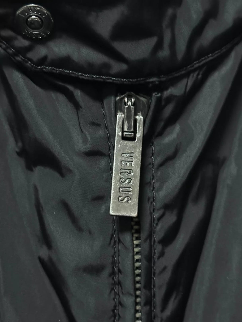 Versace 2000s Black Blue Nylon Zip-Up Jacket