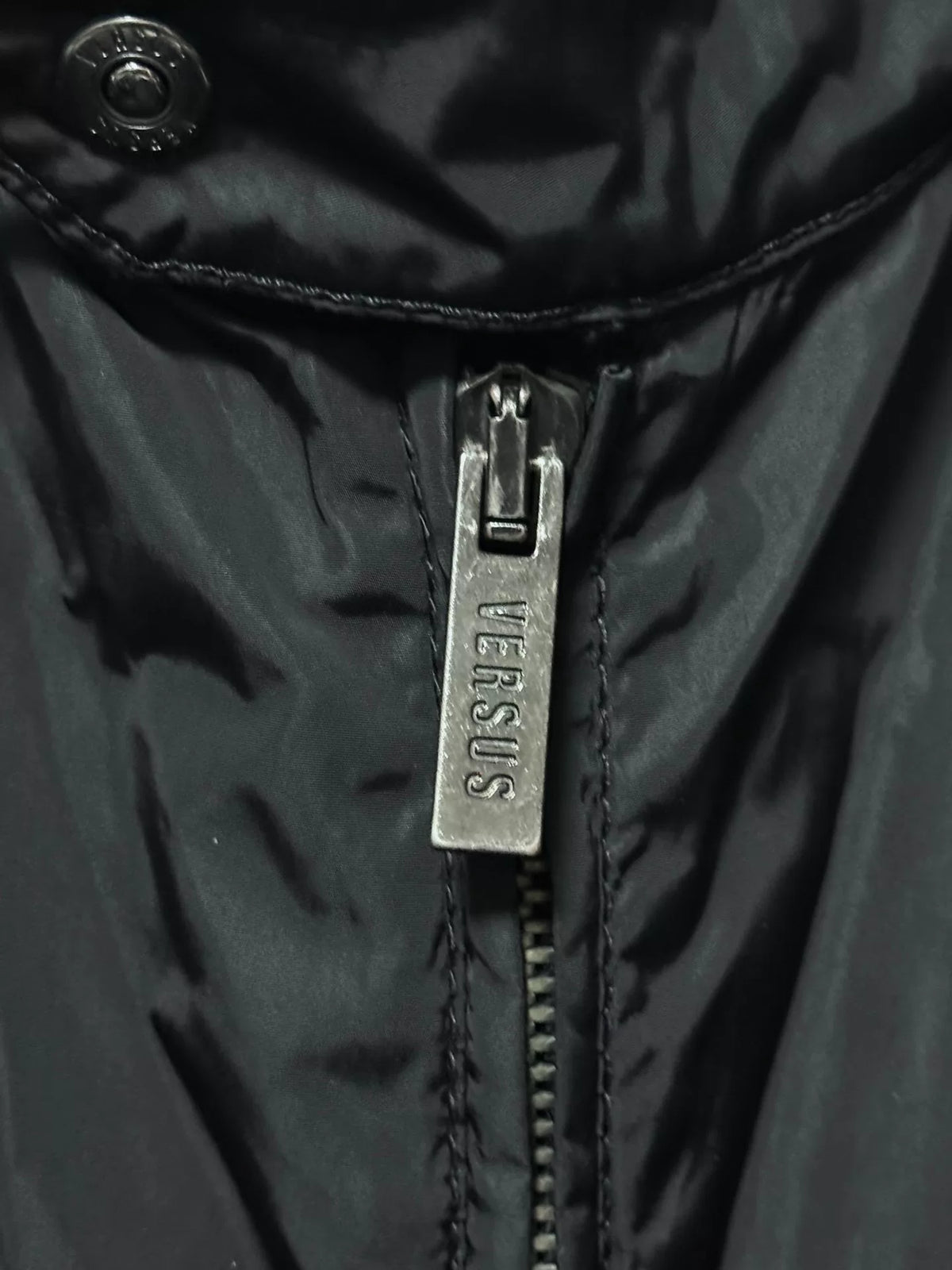 Versace 2000s Black Blue Nylon Zip-Up Jacket