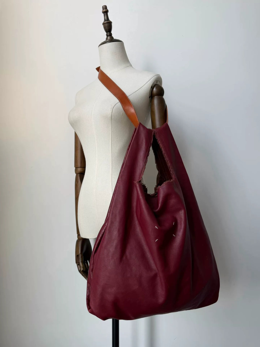 Rare 2015 Maison Martin Margiela deconstructed burgundy monk tote bag