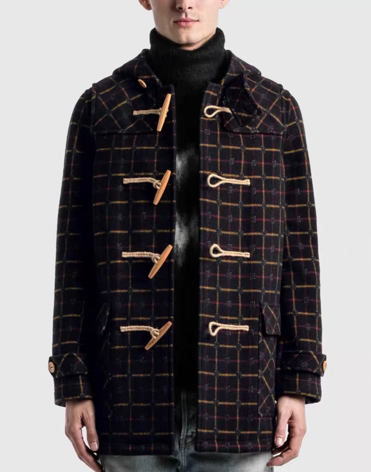 Saint Laurent Paris FW20 Plaid Horn-Button Hooded Wool Coat