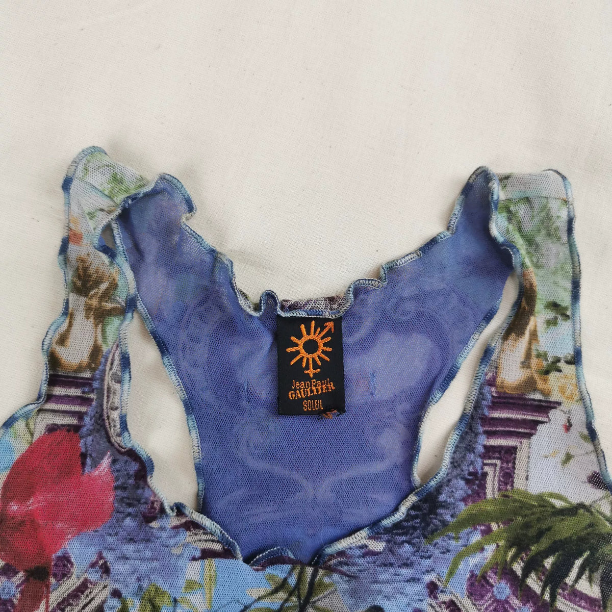 Jean Paul Gaultier Flamenco Flamingo Tropical Floral Mesh Vest Dress