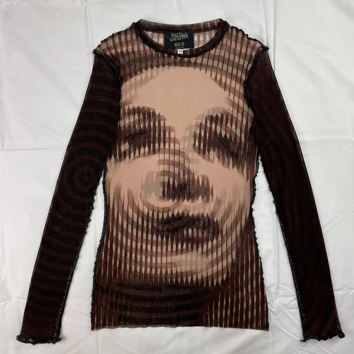 2001 Fall/Winter Jean Paul Gaultier Woman's Face Print Mesh T-Shirt