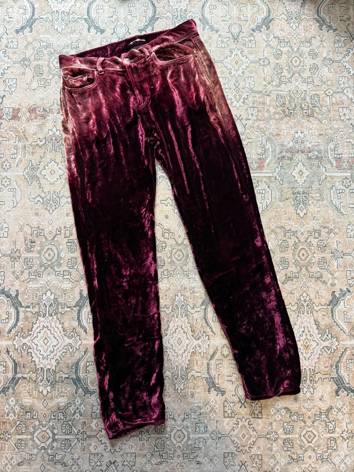 Saint Laurent Blood Red Velvet Gradient Trousers
