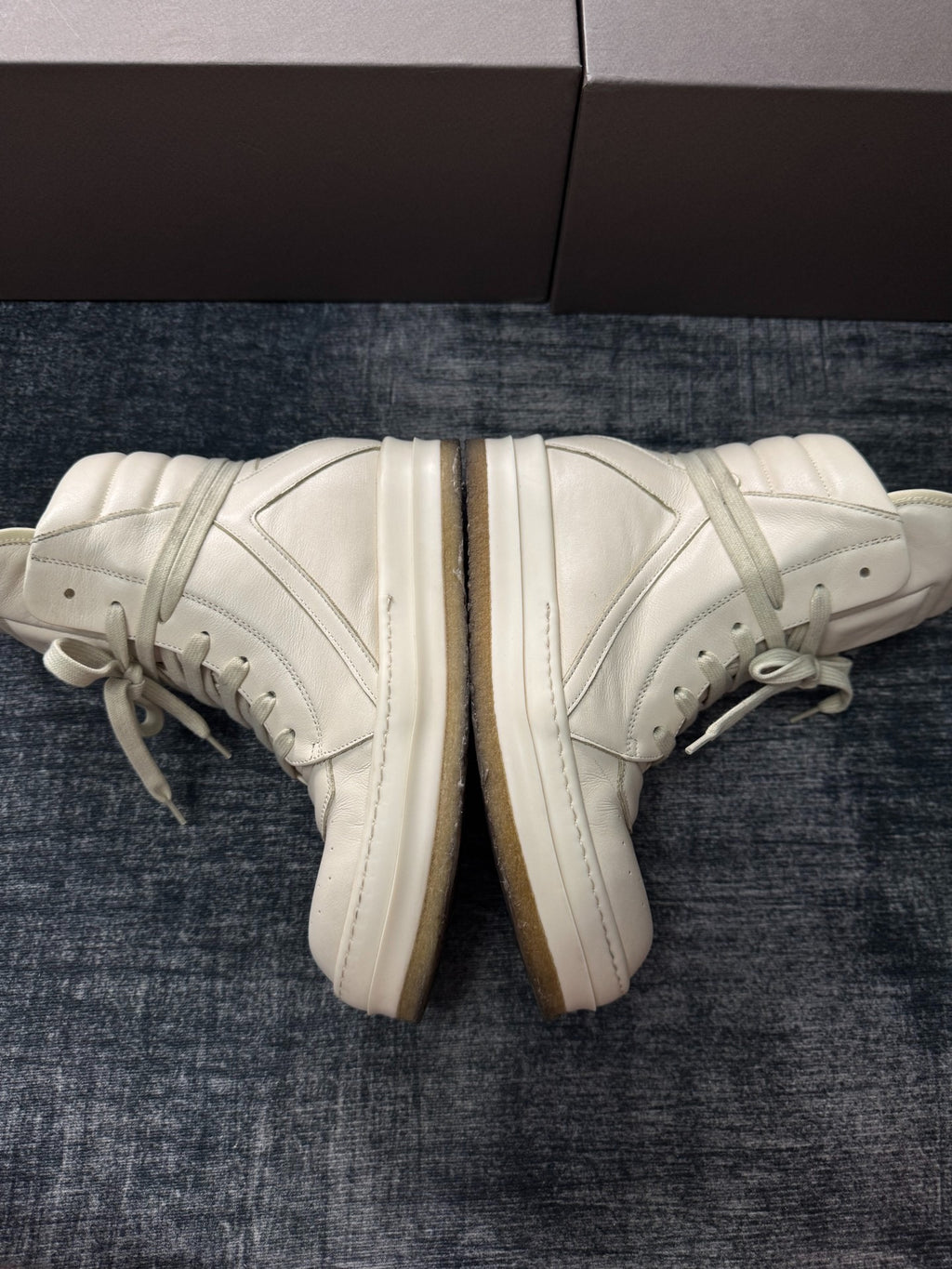 Rick Owens Inverted-Triangle White Gum-Sole Sneakers