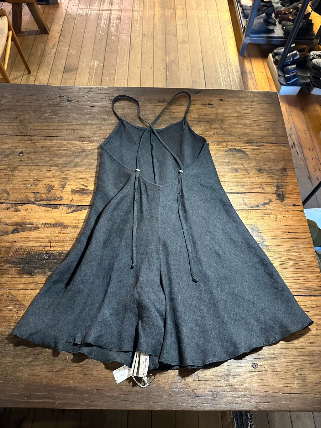 M.A+ FW23 Black Cross-Back Open-Back Linen Lotus Silk Dress