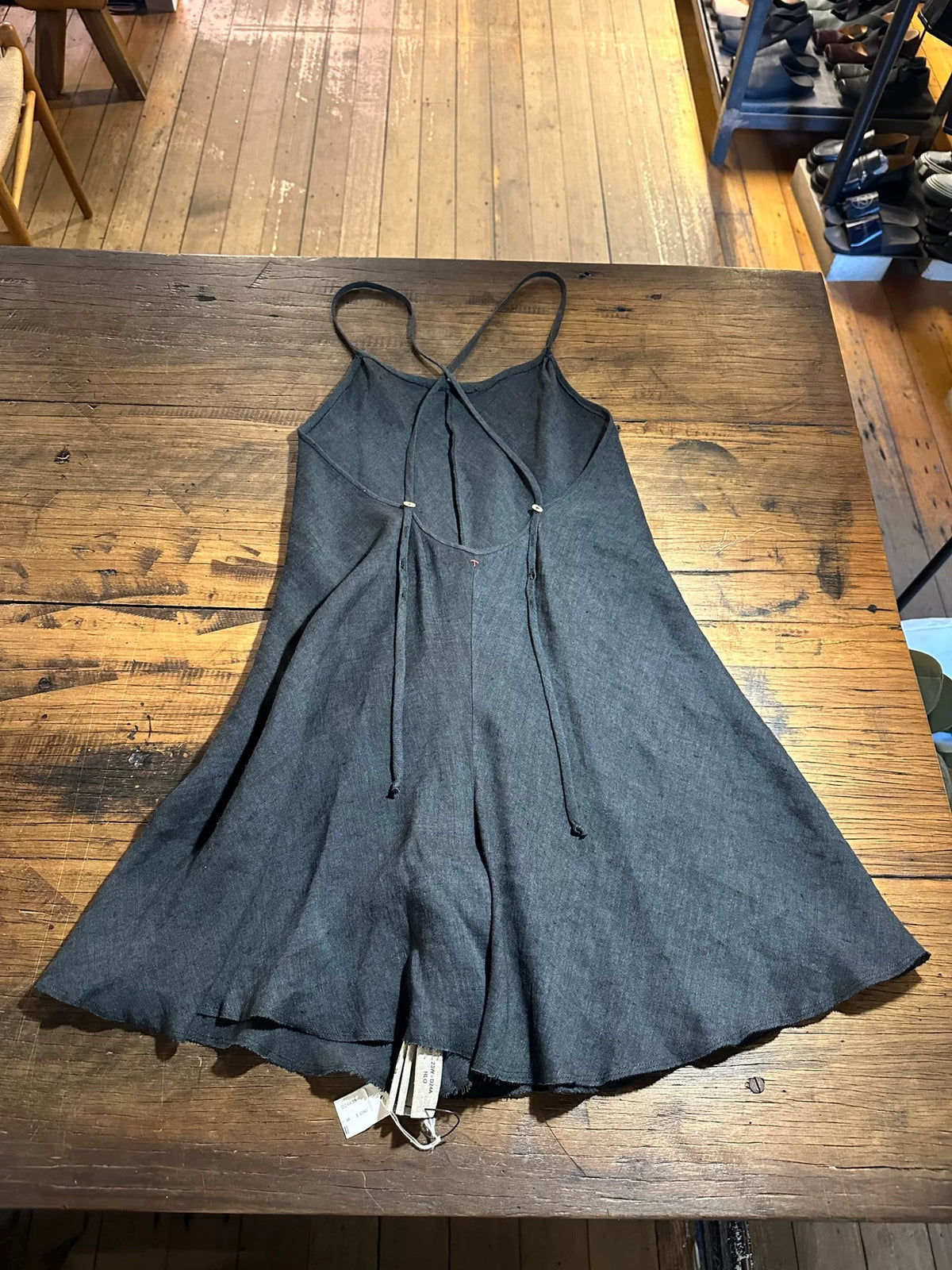 M.A+ FW23 Black Cross-Back Open-Back Linen Lotus Silk Dress