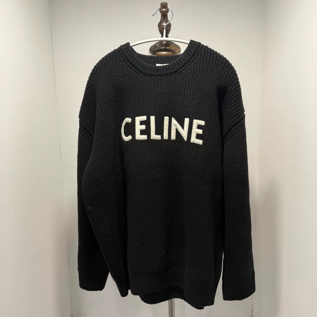 Celine Embroidered Logo Fuzzy Sweater Wool