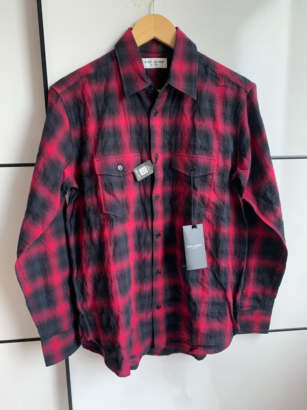 Saint Laurent Red Black Plaid Shirt