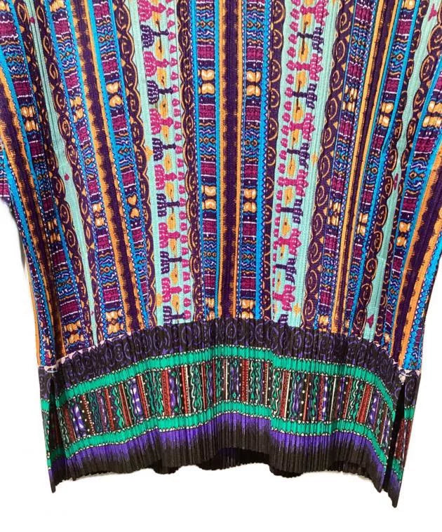 Issey Miyake Ethnic V-Neck Pleated Top