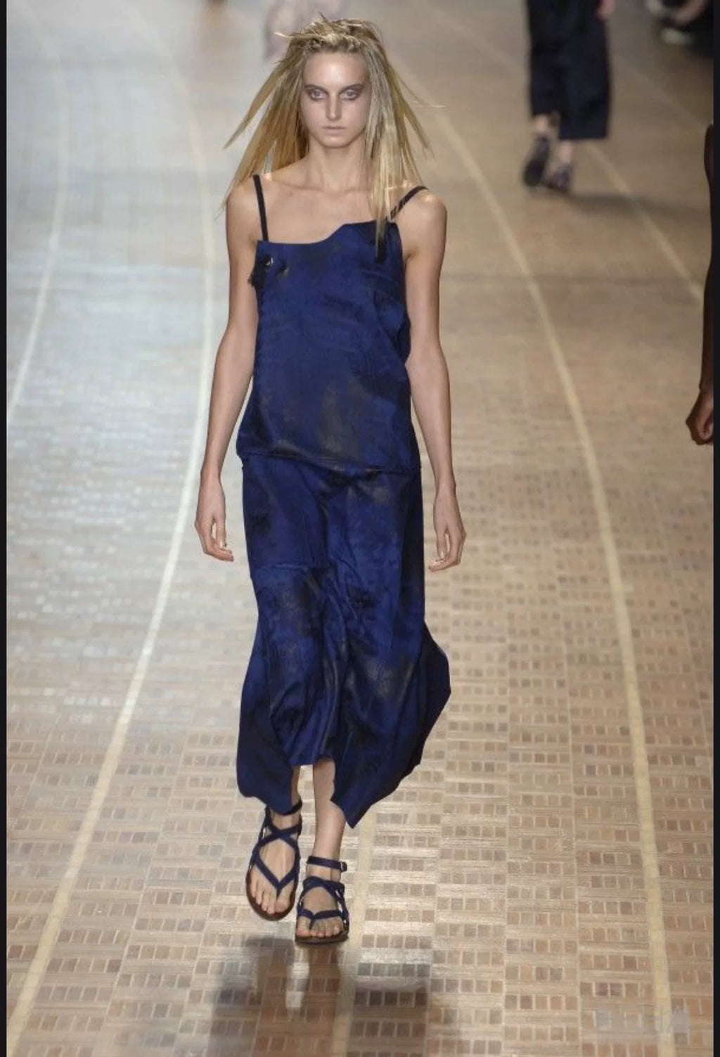 Issey Miyake 2007 Blue Runway Distressed Fringe Top
