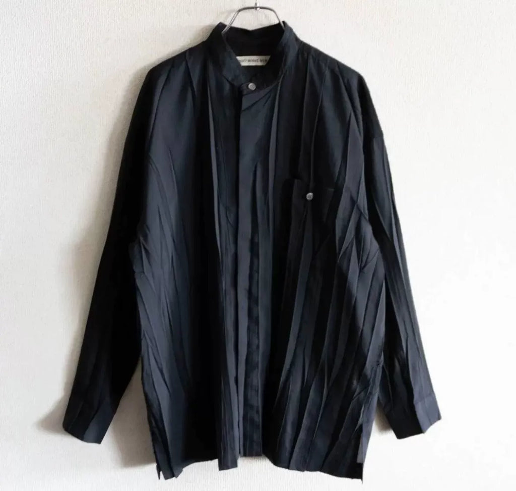 Issey Miyake Black Pleated Long Sleeve Shirt