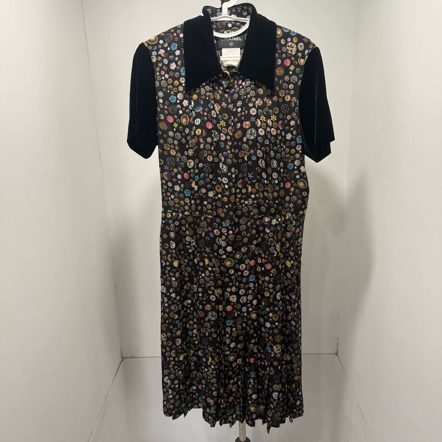 Chanel Velvet Color-Block All-Over Print Dress