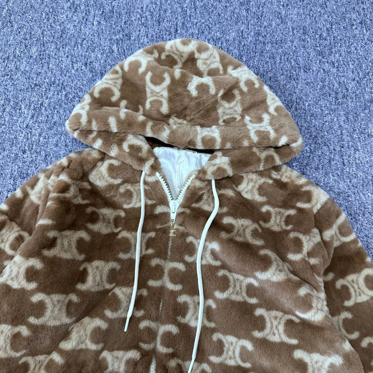 CELINE Arc de Triomphe all-over print teddy hoodie
