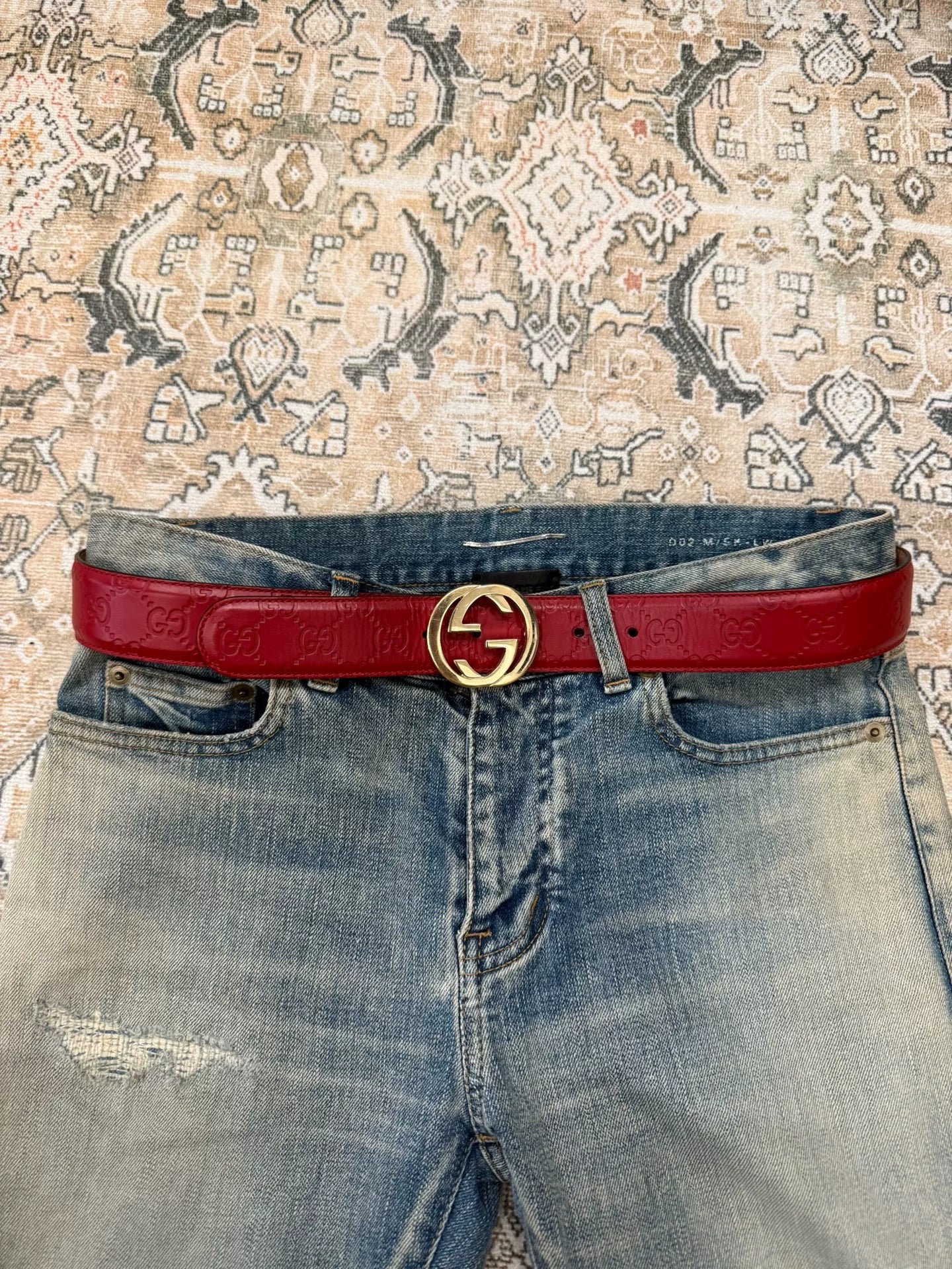 Gucci Double G Red All-Over Print Belt