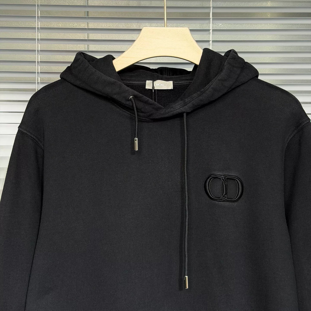Dior Hooded Essentials CD Embroidered Logo Cotton Black Hoodie