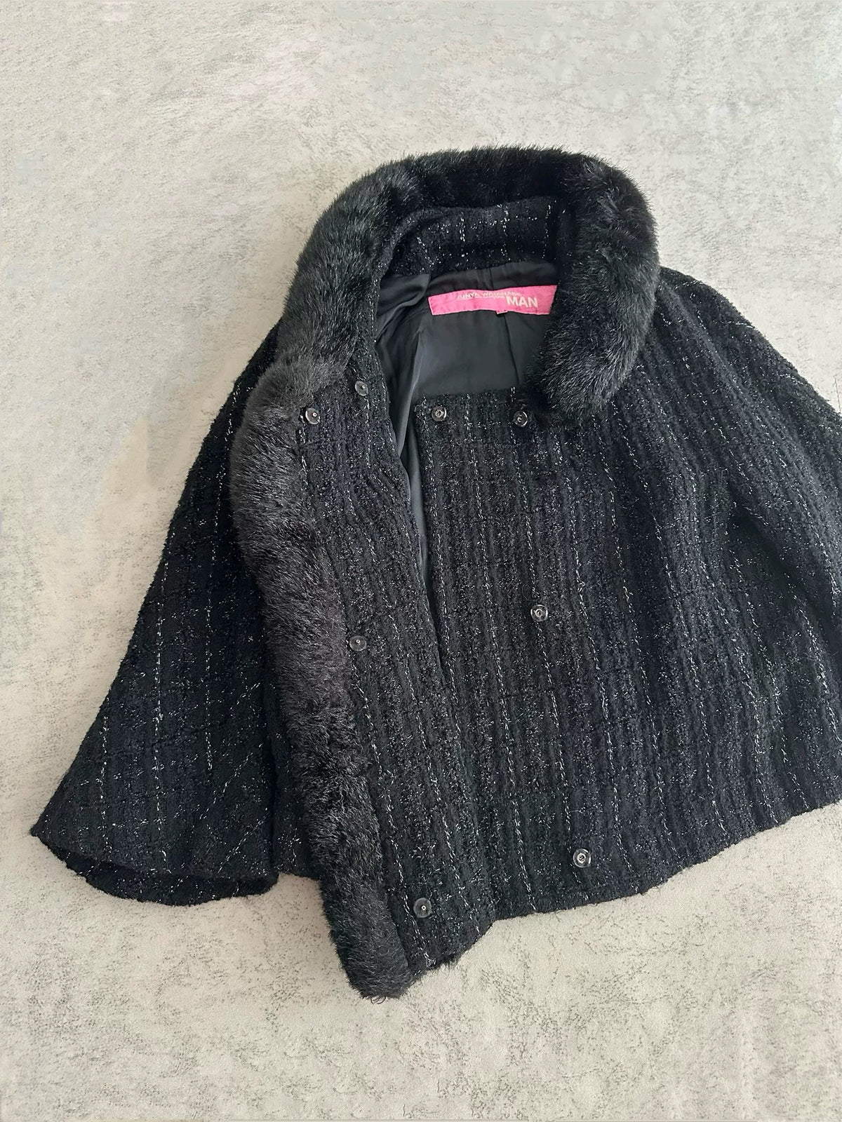 Junya Watanabe fur-trimmed tweed coat