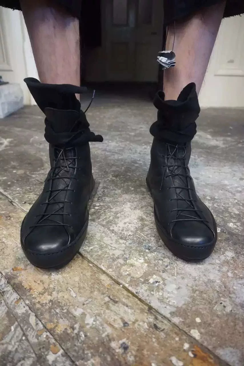 M.A+ Black Double Fold High-Top Leather Sneakers