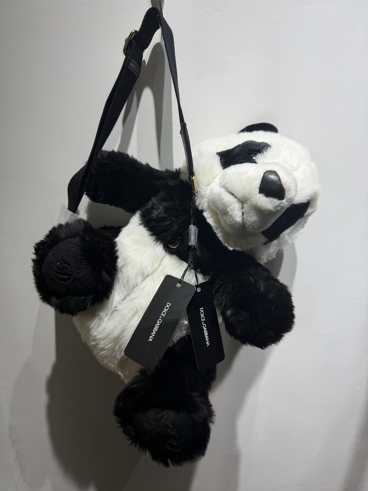 Dolce Gabbana Black Fur Plush Toy Panda Bear Backpack