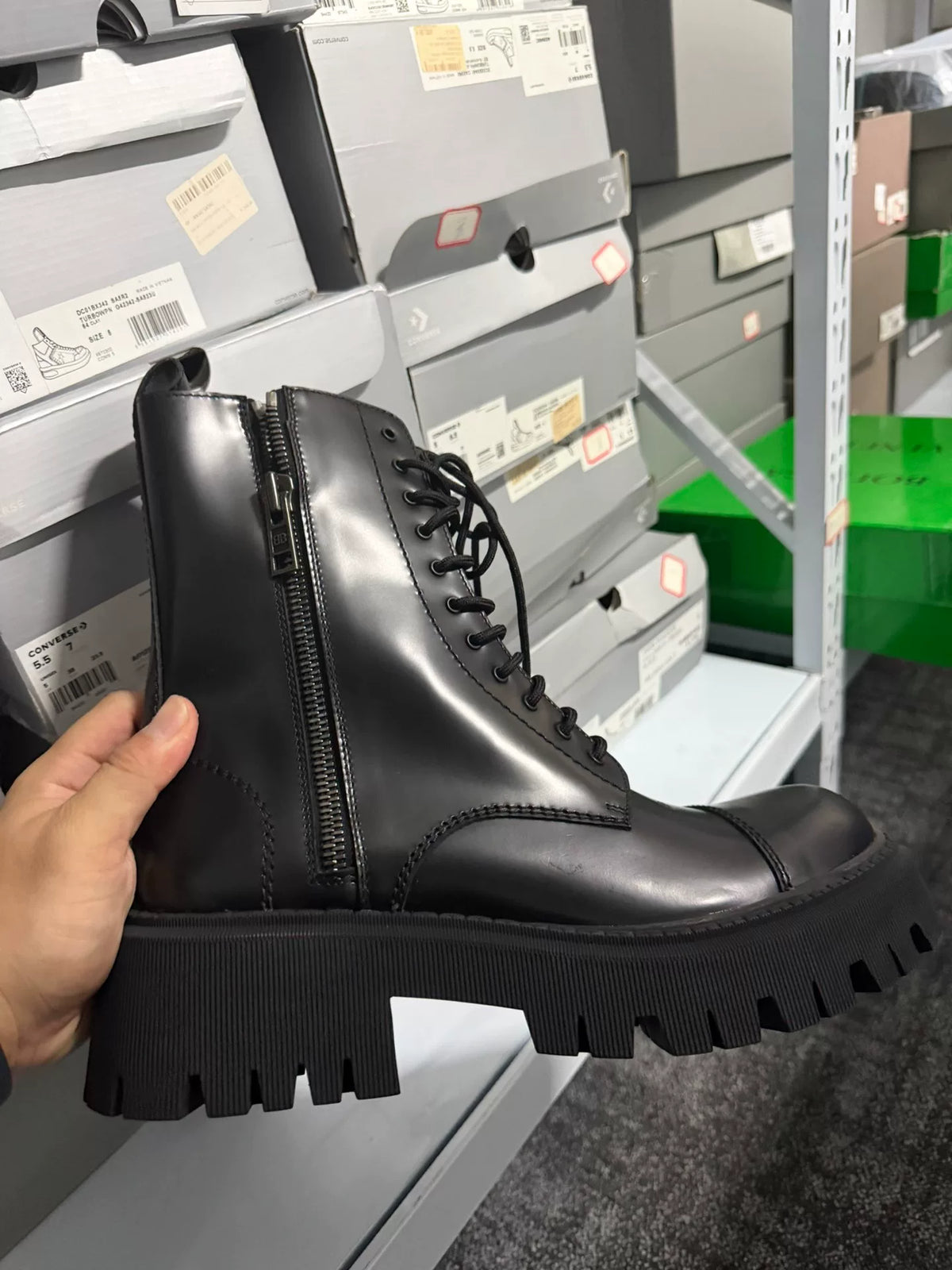 Balenciaga Double-Zip Black Round-Toe Leather Shoes Martin Boots