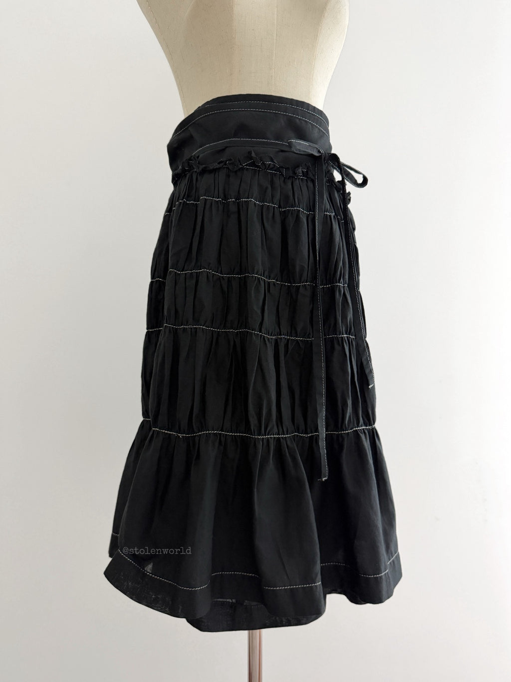 Comme Des Garcons Cotton Linen Ruched Tie-Wrap Silver Skirt - Devines