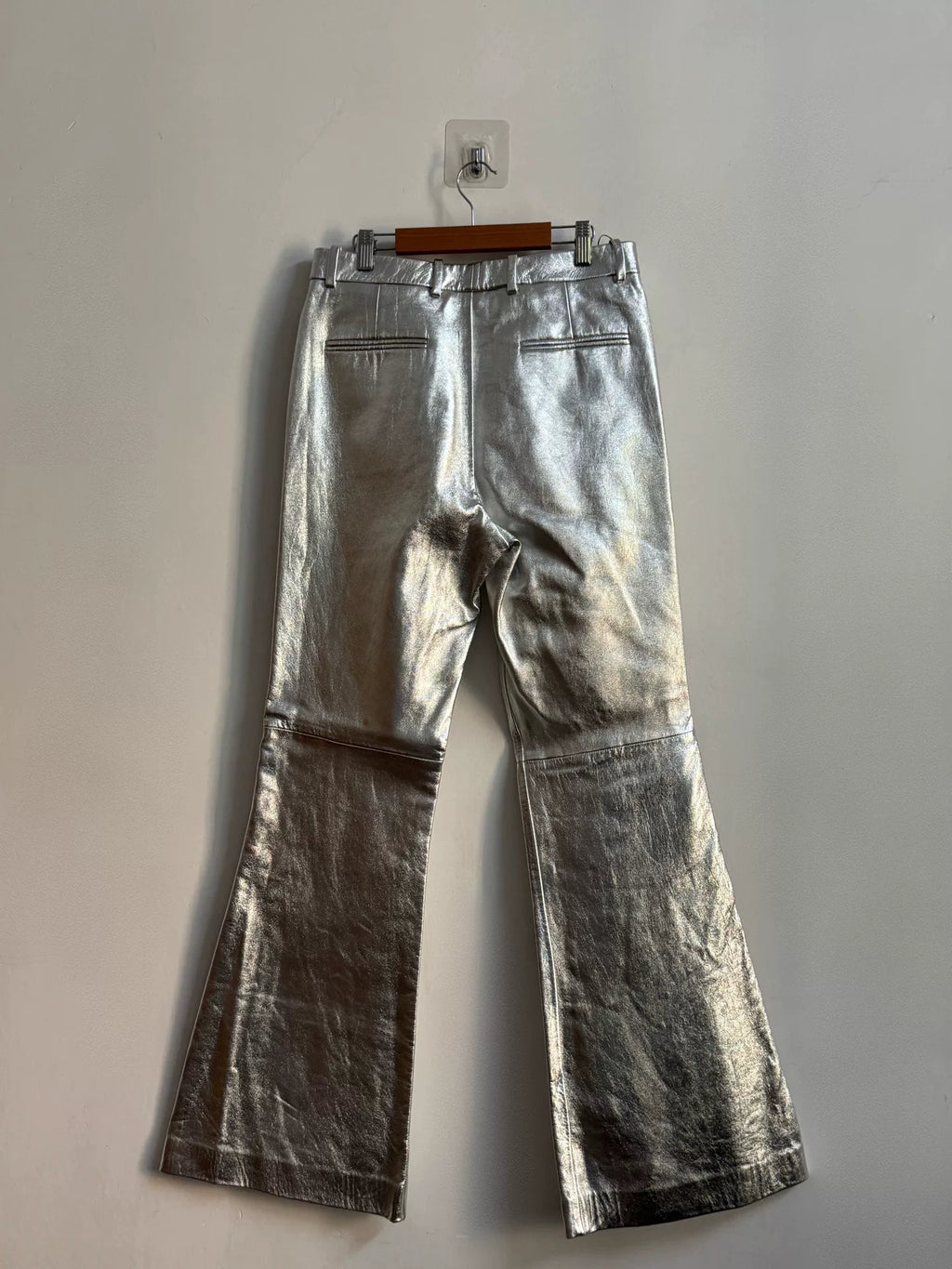 Gucci AW20 Runway Silver Leather Flare Trousers