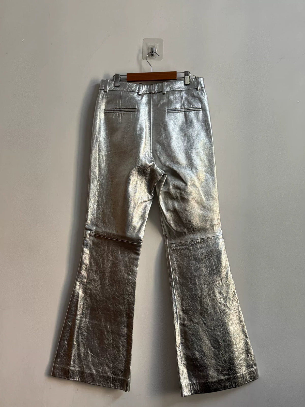 Gucci AW20 Runway Silver Leather Flare Trousers