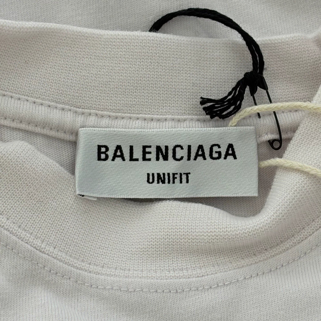 Balenciaga White Blocked Logo Letter Print Short Sleeve Top