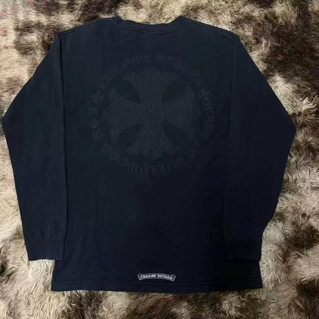 Chrome Hearts Black Cross Flower Ring Sanskrit Long Sleeve Top