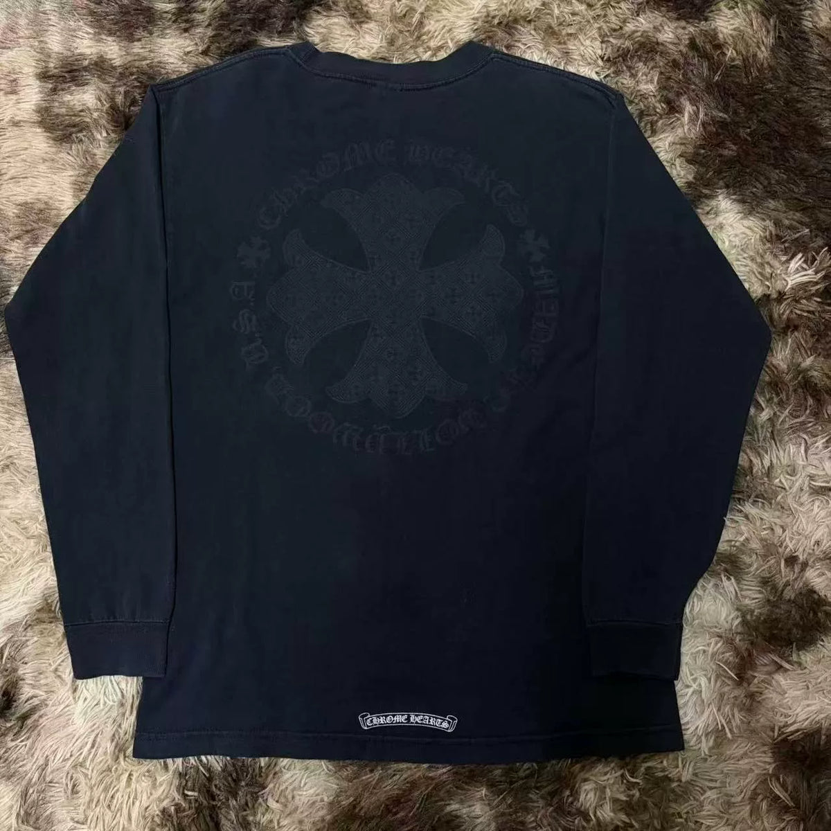 Chrome Hearts Black Cross Flower Ring Sanskrit Long Sleeve Top