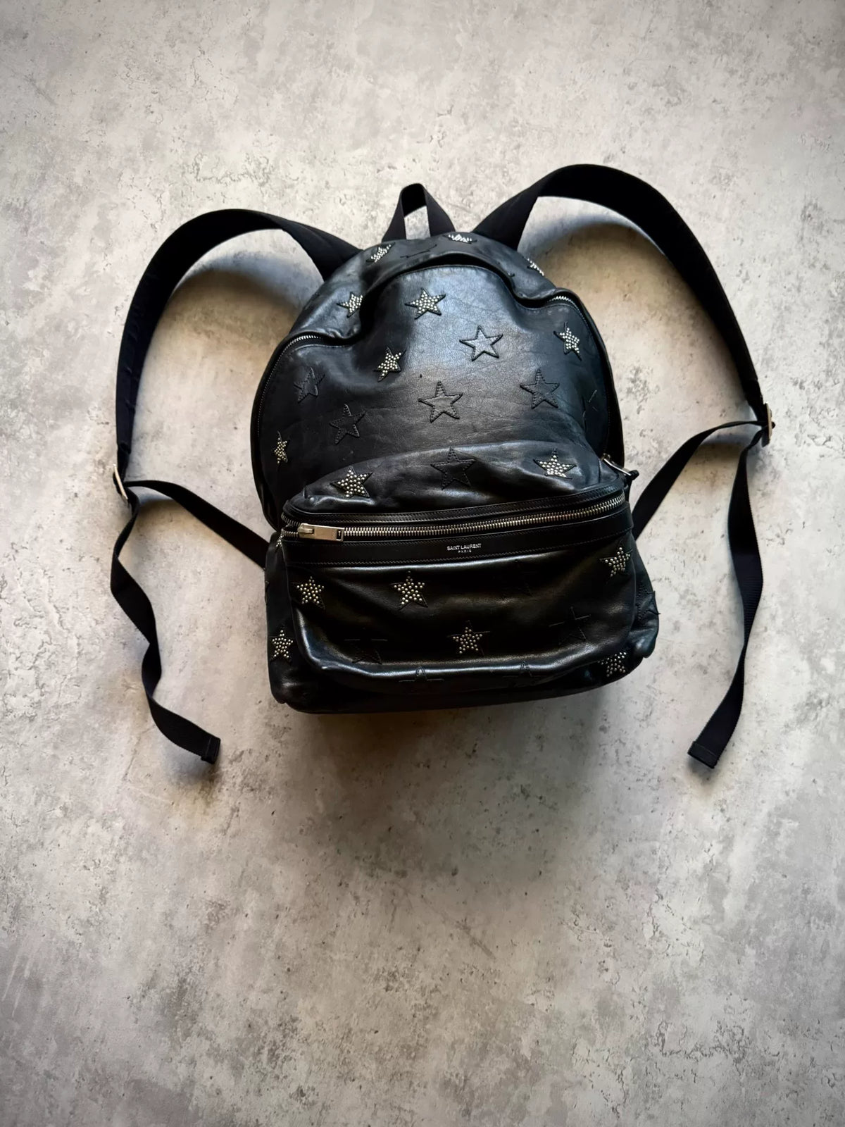 Saint Laurent Paris 14AW Star Stud Leather Black Backpack by Hedi Slimane