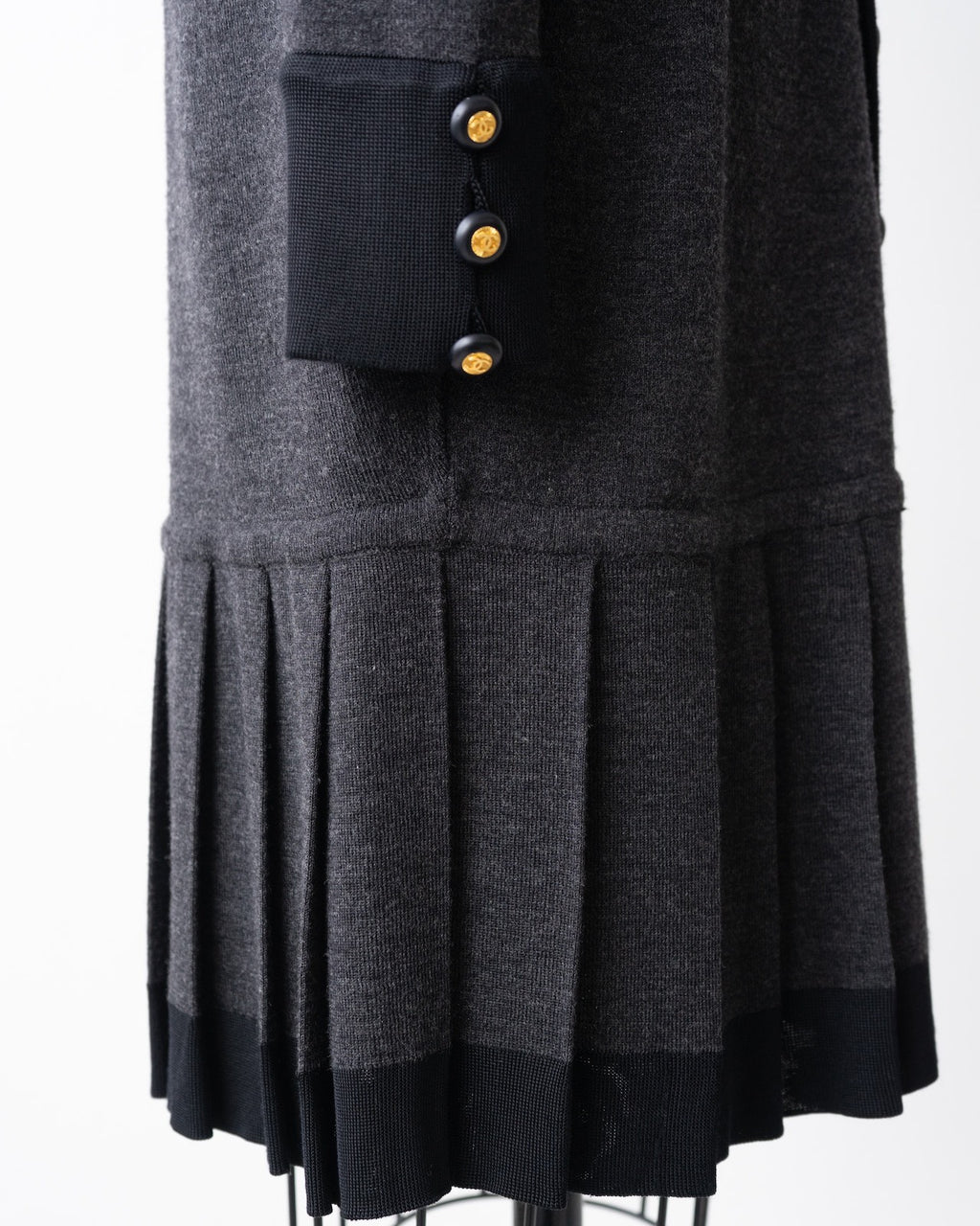 Chanel 1990s Black Gold Button Wool Knit Dress
