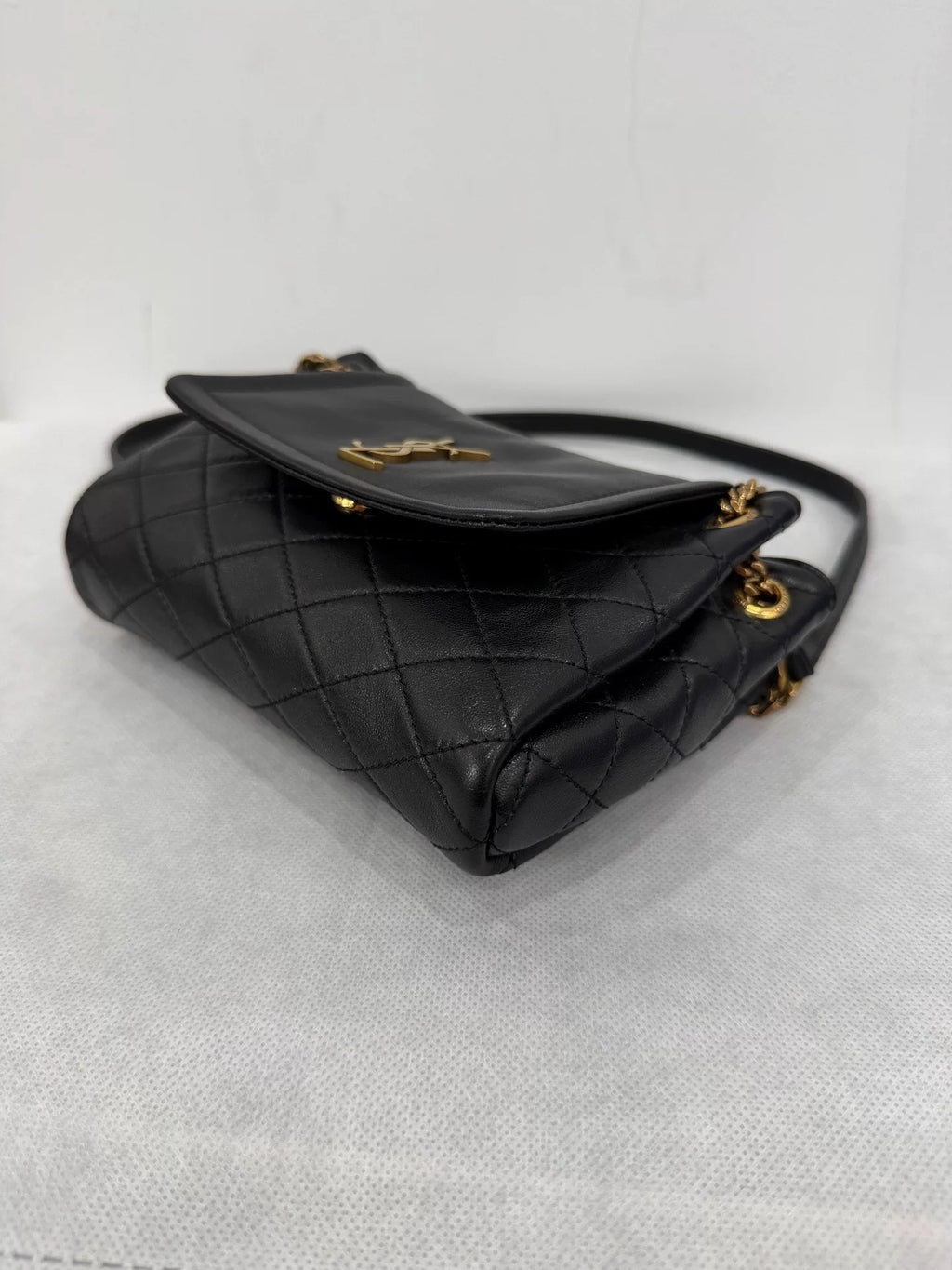 Saint Laurent Black Gold Plaid Chain Nolita Jm156 Crossbody Bag