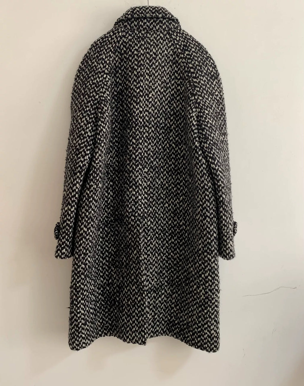 Celine FW19 Black White Plaid Snowflake Wool Mohair Coat
