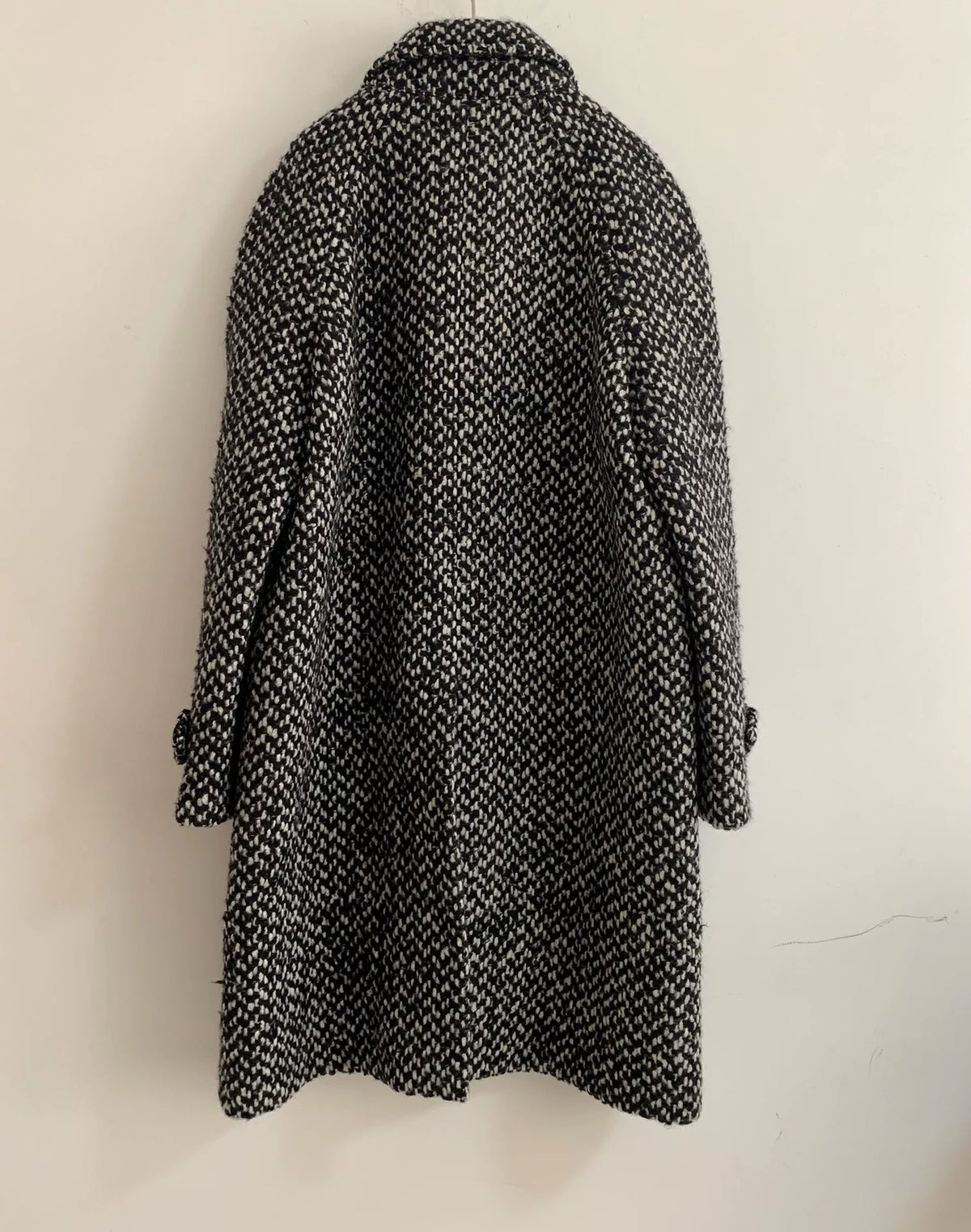 Celine FW19 Black White Plaid Snowflake Wool Mohair Coat