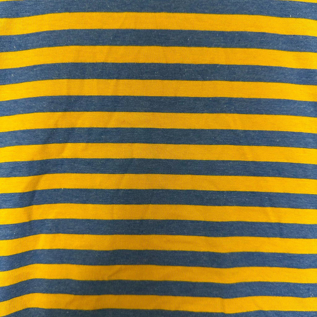 Celine Yellow Blue Stripe Arc de Triomphe Embroidered Cotton Short Sleeve Top