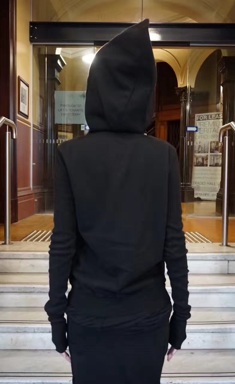 Rick Owens SS17 Black Mountain Wizard Hat Hooded Cotton Sweater