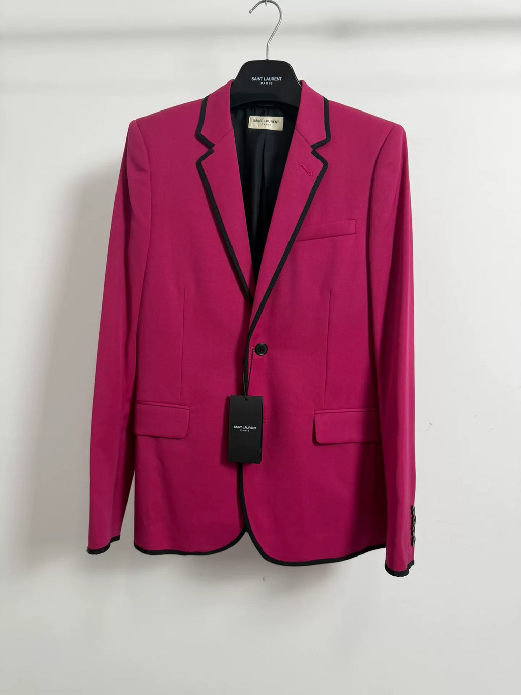 Saint Laurent SS14 Raspberry Red Black Trim Wool Jacket